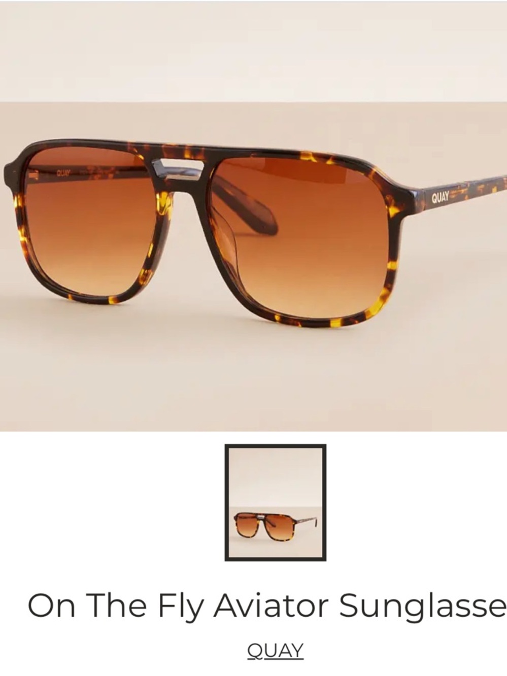 Quay "On The Fly" Aviator Sunglasses - Tortoiseshell Brown - Orange Lenses - Picture 5 of 5